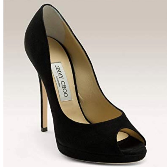 Jimmy Choo Shoes - Jimmy Choo Quiet Black Suede Peep-Toe Pumps